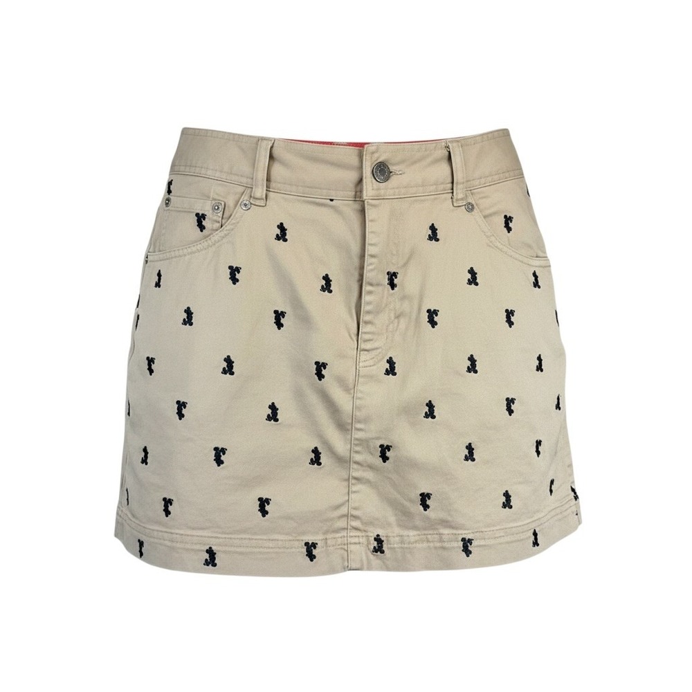 Disney Mickey Mouse Embroidered Khaki Skort Tan Mini Skirt Shorts Women Size 13